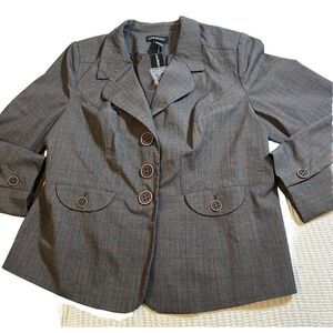 NWT Lane Bryant Wooden Buttons Blazer Grey Brown Plus Size 24.